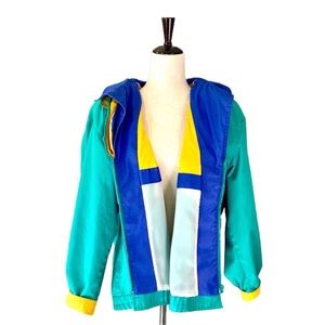 Vintage London Fog Teal Blue Yellow Jacket Size L 80s 90s